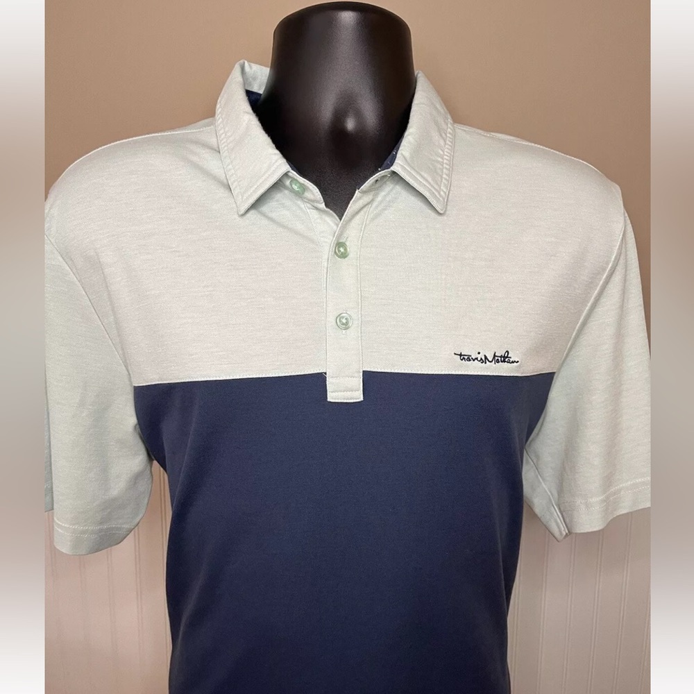 Travis Mathew Men’s Blue & Green Short Sleeve Golf Polo Short Size XL
